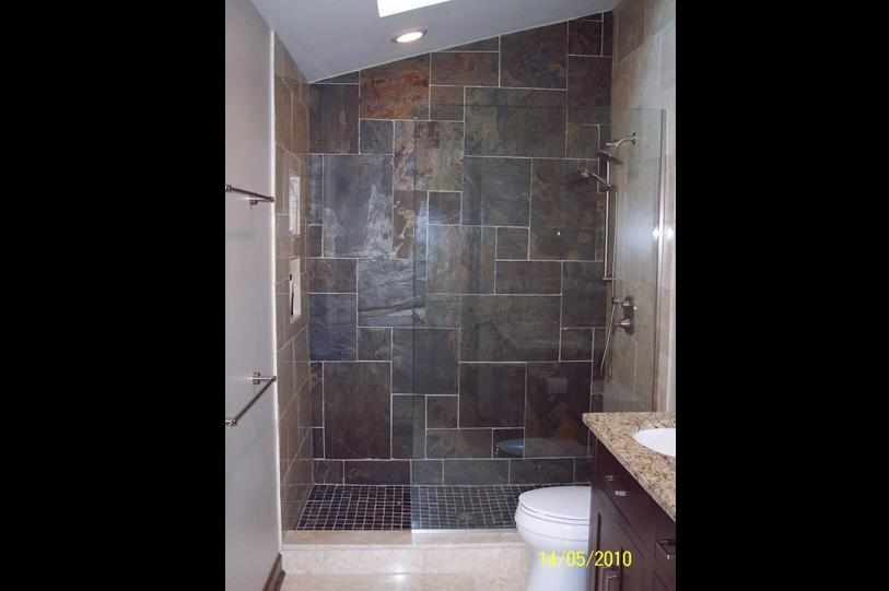 Slate Shower with Glass Door Naperville - Bathroom Vanity Remodeling Chicago - JW Construction & Design Studio Services