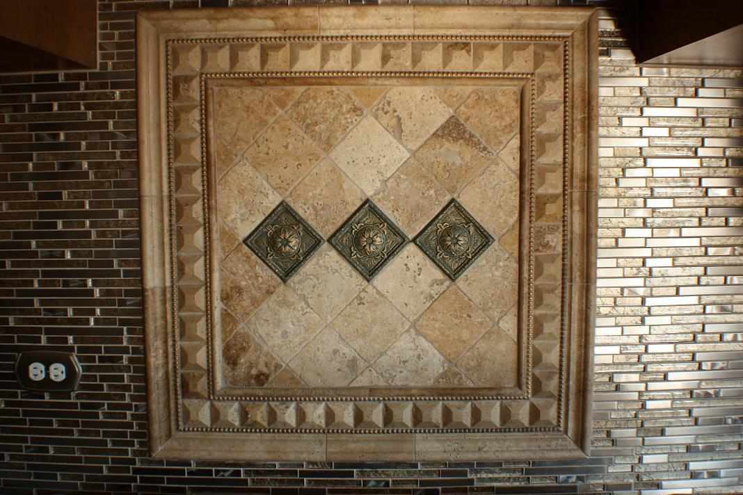 Metallic and Travertine Backsplash - JW Construction & Design Studio Services